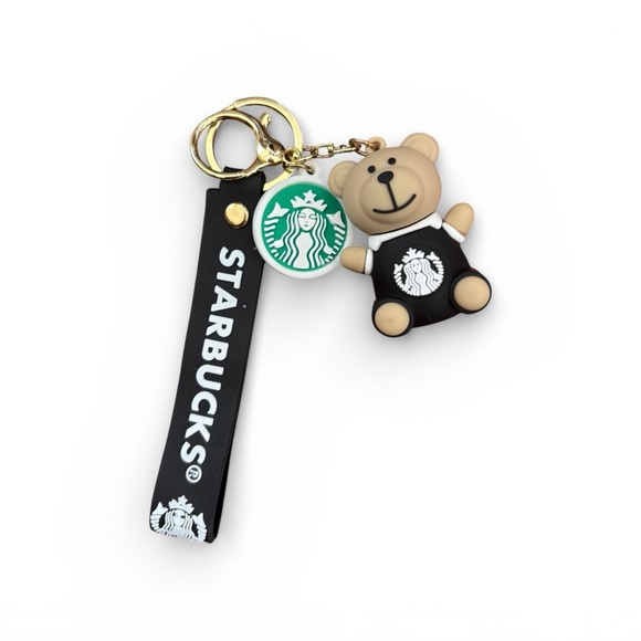Starbucks Accessories - Starbucks Black & Tan Barista Bear Keychain with Green Logo Charm